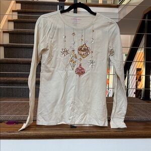 Crewcuts Cream Long Sleeve Shirt with Gold and Pink Ornaments